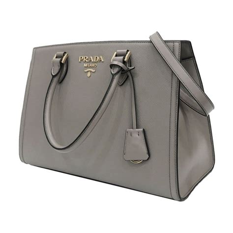 Prada Argilla Gray Saffiano Lux Leather Large Satchel Handbag 